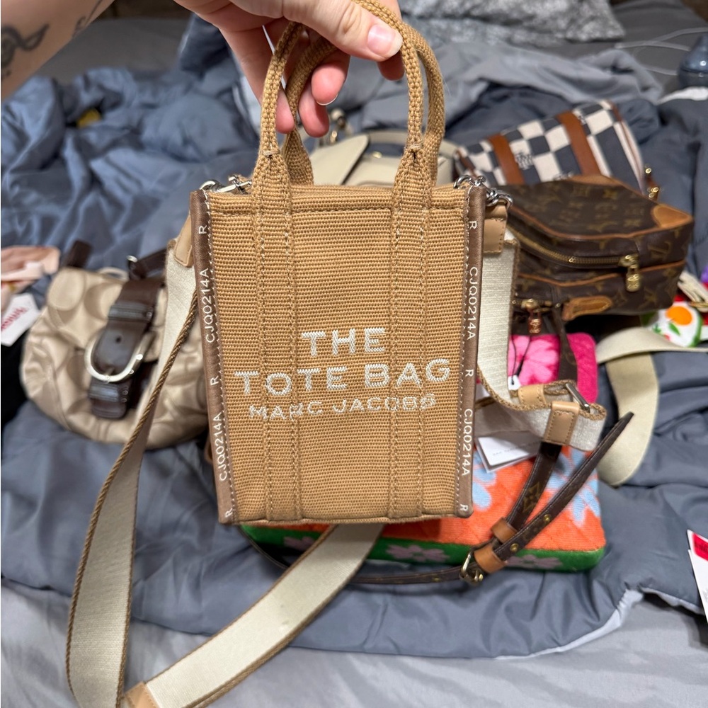 Marc Jacobs Tan Canvas Mini Tote with Logo Trim